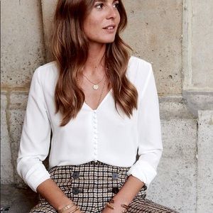 Worn Once - Sezane Heloise Silk Blouse in Ecru / White - Size 4 (FR 36)